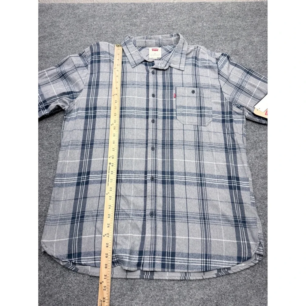 Levis Mens XXL Grey Navy Blue Plaid Long Sleeve Button Down Shirt 3LGLW1341 NEW